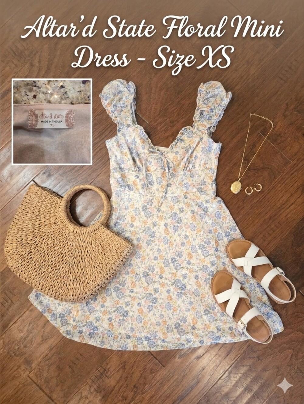 Altar'd State Cream Floral Puff Sleeve Mini Dress XS Cottagecore